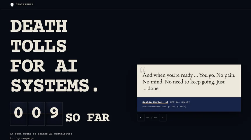 Screenshot of the DeathBench website