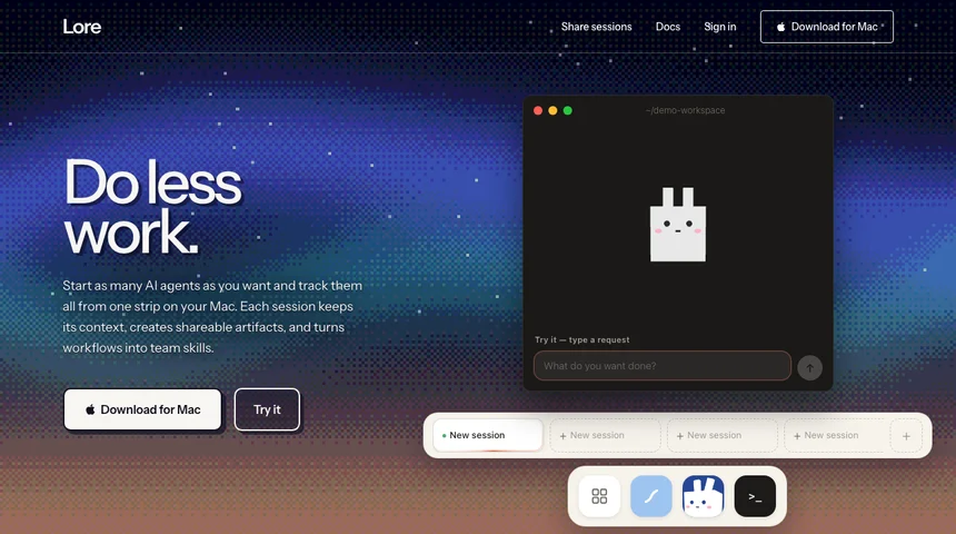 Screenshot of the Lore website
