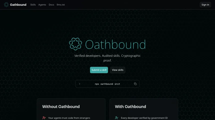 Screenshot of the Oathbound website